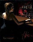 Fabian Perez Famous Paintings - Girl at Bar with Red Light-1